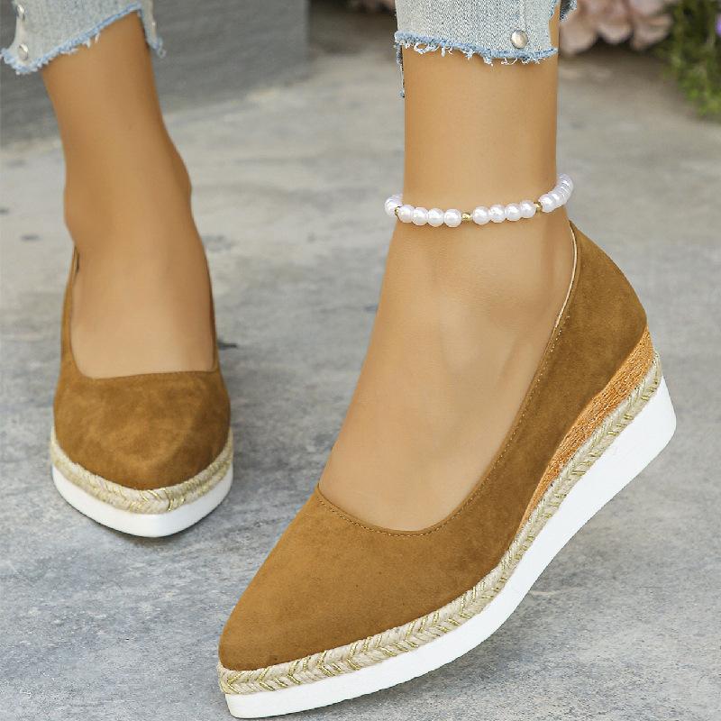 Women's Wedge Platform Shoes Comfortable Slip-On Loafers Shallow Mouth Single Shoes for Women Pointed Casual Shoes Zapatos Mujer