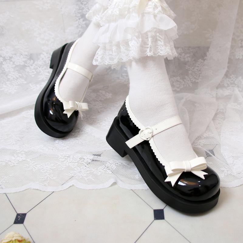 

Туфли-лодочки с круглым носком на среднем каблуке с бантом и кружевом для девочек-студенток Lolita 34