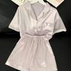Japanese Ice Silk Short-Sleeved Pajamas Women'S Solid Color Fresh Casual And Comfortable Loungewear Set