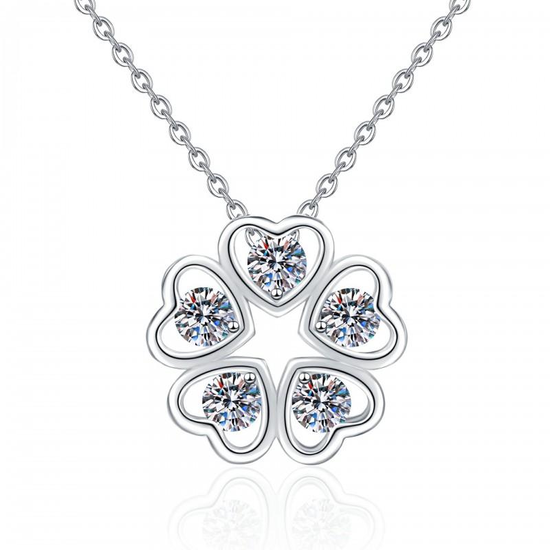 Full Moissanite Heart Clover Clavicle Necklace Chain Women