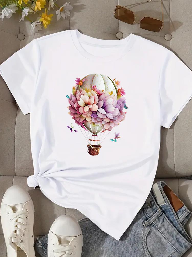 (Asian Size) Woman Print Tee Top Women Sweet 90s Trend Cute Clothing T Shirt Fashion  Female Short Sleeve Graphic T-shirts