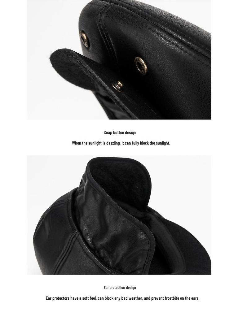 Men's Autumn-Winter Velvet-Lined PU Duckbill Cap with Ear Protection for Elderly