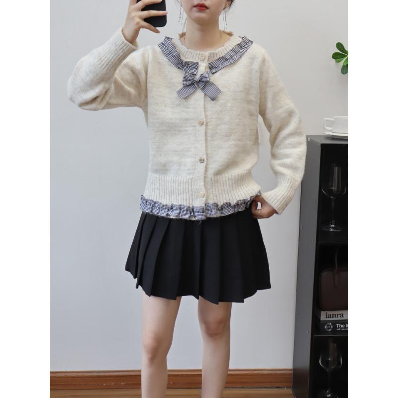 

Осень и зима новый кардиган вязаный с бантом, сладкий, уменьшающий возраст, мягкий, восковой свитер-куртка женский one size fits all