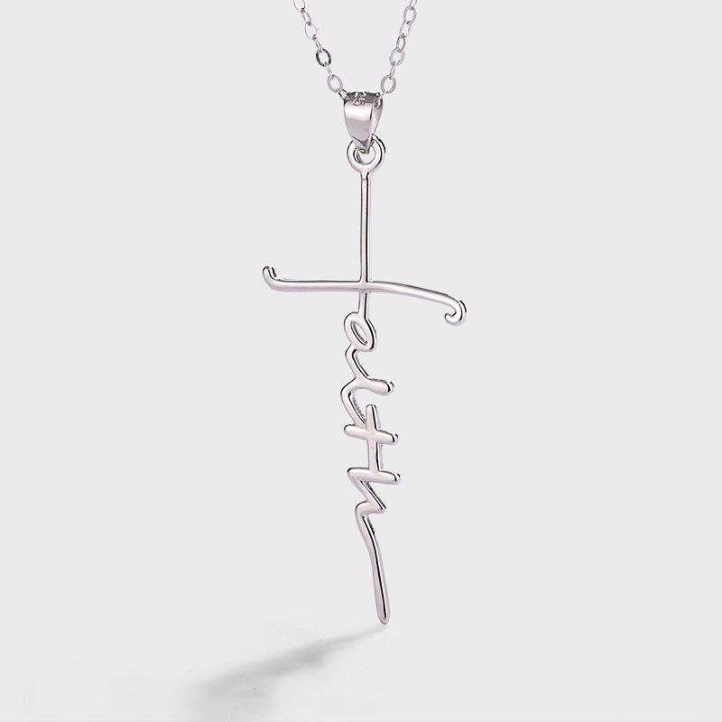 Stylish Sterling Silver S925 Faith Cross Pendant with O-Chain Necklace