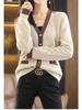 2023 Color Block V-neck Knit Cardigan: Korean Style, Loose Fit for Women, Trendy Spring/Autumn Sweater Outerwear.