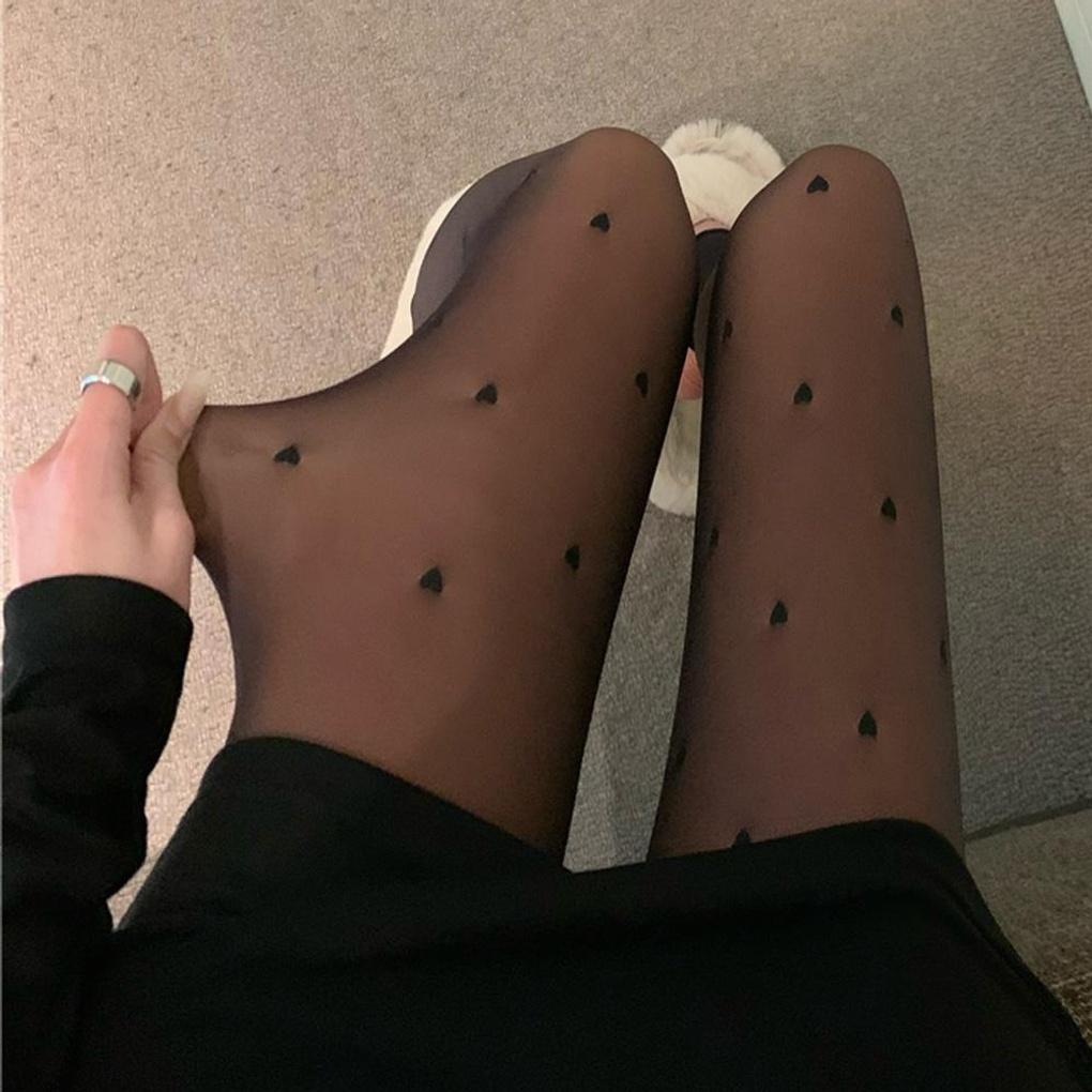 Damskie Grube Rajstopy Nanelles Imitacja Skóry Wzór Serca