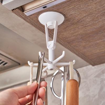 Cooking Utensil Hook 360 Degree Rotation 6 Claws Wall Mount Punch Free Adhesive Kitchen Spatula Organizer Hanger Bathroom Supplies