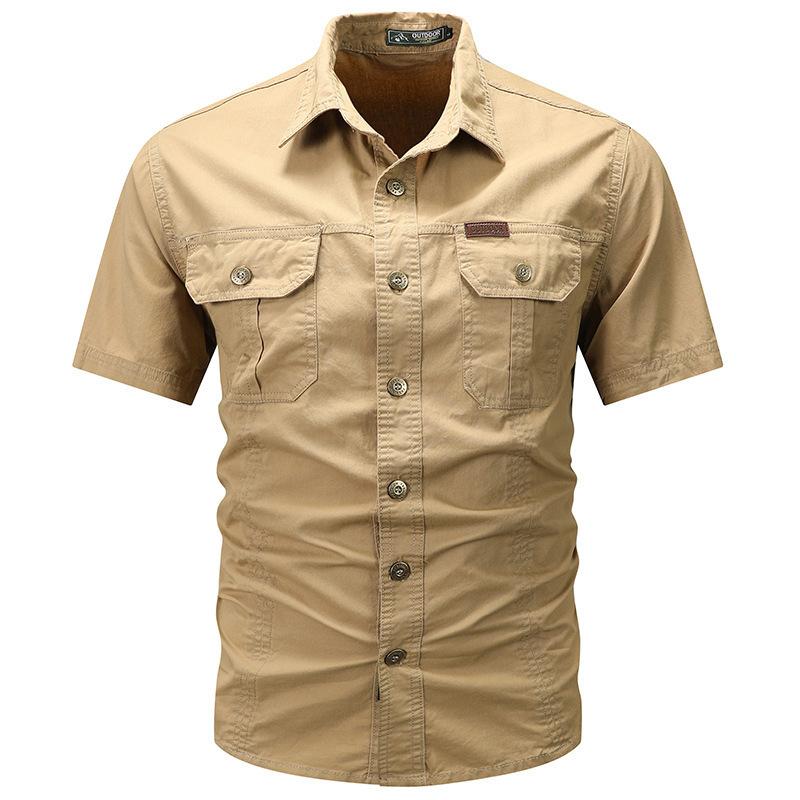 Men's New Summer Thin Short-sleeved Shirt Jacket Men's Solid Color Casual Pure Cotton Outdoor Tooling Shirt Top