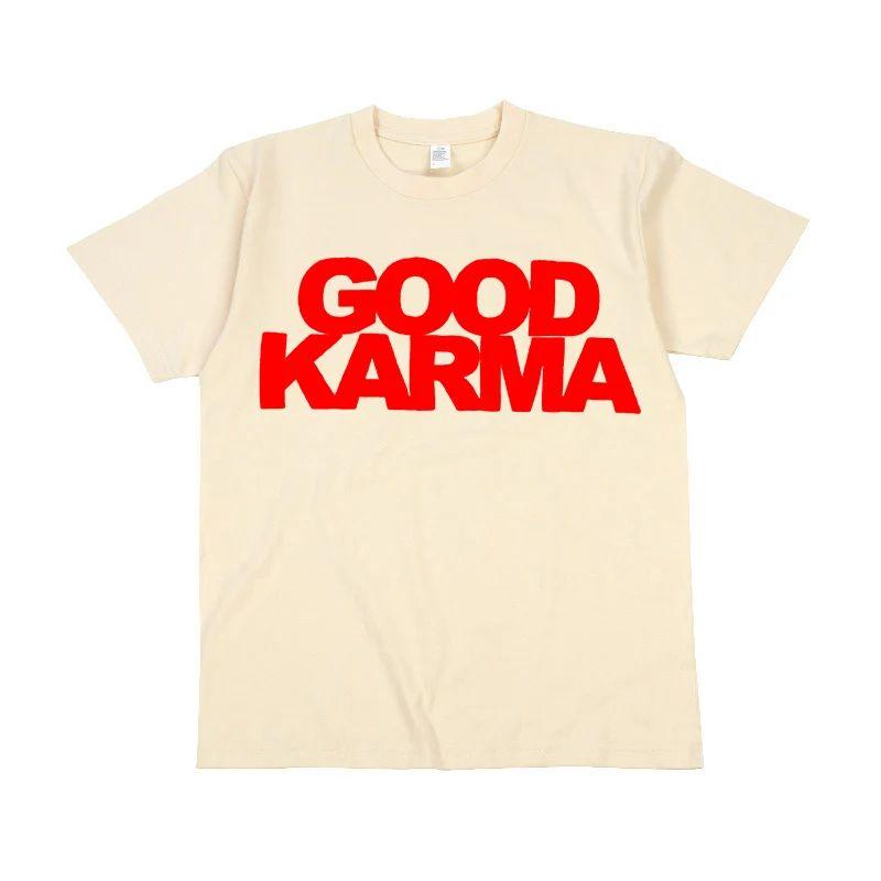 Y2K Hip-Hop Streetwear Tees Oversized Letter Print “GOOD KARMA” Y2k O-neck Loose Cotton T-Shirt Cute Top Unisex