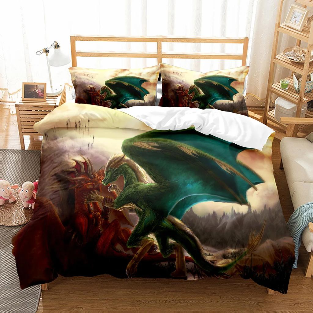 White Dragon Noble Monster and Beauty Duvet Cover Mytholog Faith Animals Theme for Women Men Children Teens Bedroom Decorations