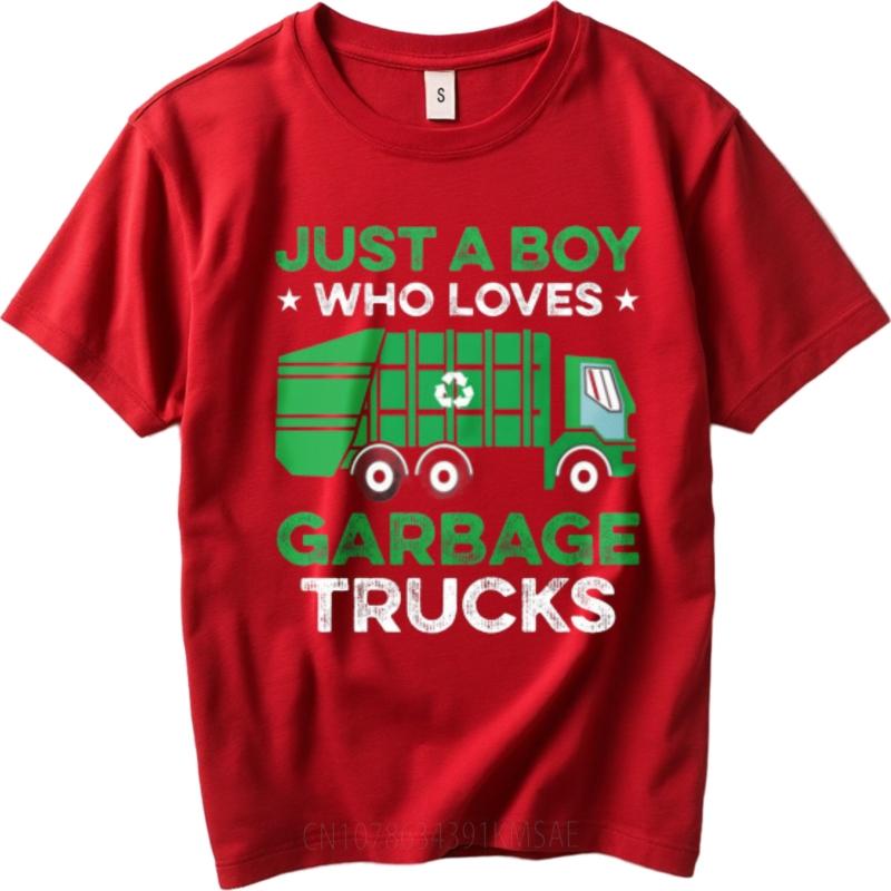 Top Tees Workout For Unisex Oneck Tshirt Cotton Just A Boy Who Loves Garbage Trucks Basic For Unisex Top Tees Plus Size Tshirt