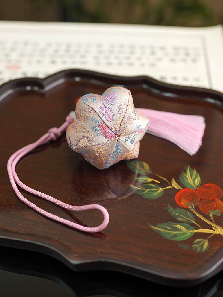 Song Dynasty Brocade Silk Sachet, Ancient Style Hanfu Accessory, Tassel Pendant, Mugwort Incense Bag, Incense Pouch, Car Hanging Ornament