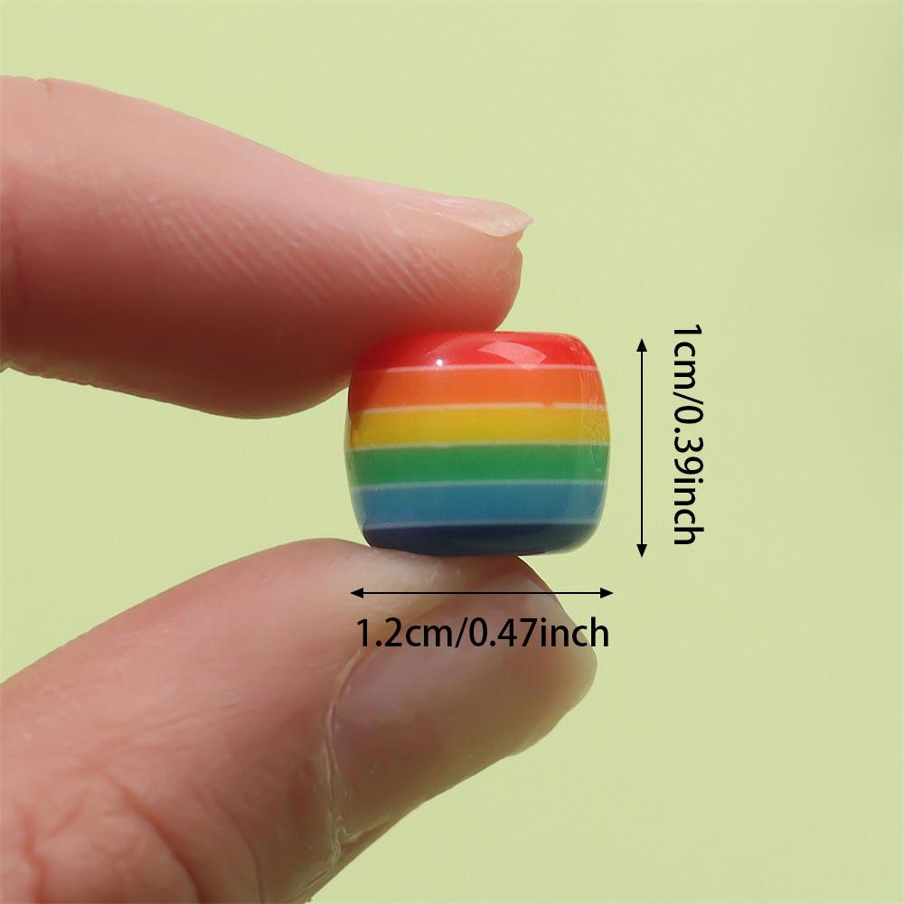 30/50/100pcs Rainbow striped European style large hole bead bucket drum resin sliding loose circular spacer beads, DIY snake chain bracelet