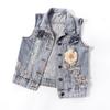 Vest Slim Short Jacket Embroidery Sleeveless Jeans Gilet Women Casual Waistcoat Cardigan Beading  Denim