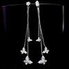 Shimmering Tassels Earrings Featuring 3 Crystal Butterflies Allergy Resistant Zinc Alloy Jewelry For Gift Giving