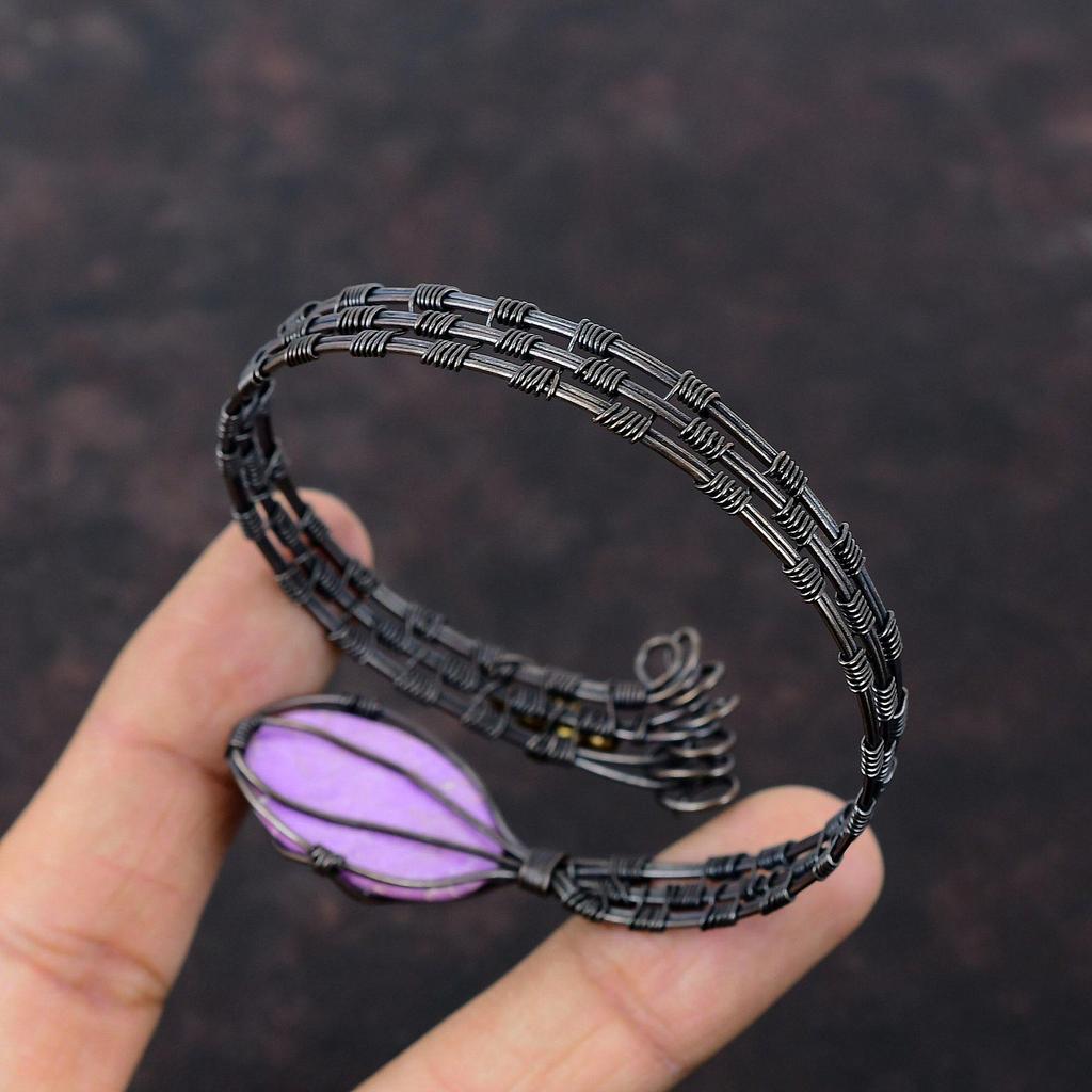Phosphosiderite Copper Cuff Bracelet Wire Wrapped Gemstone Bangle Adjustable Cuff Gift For Mom Handmade Bangle Copper Wire Wrapped Jewelry