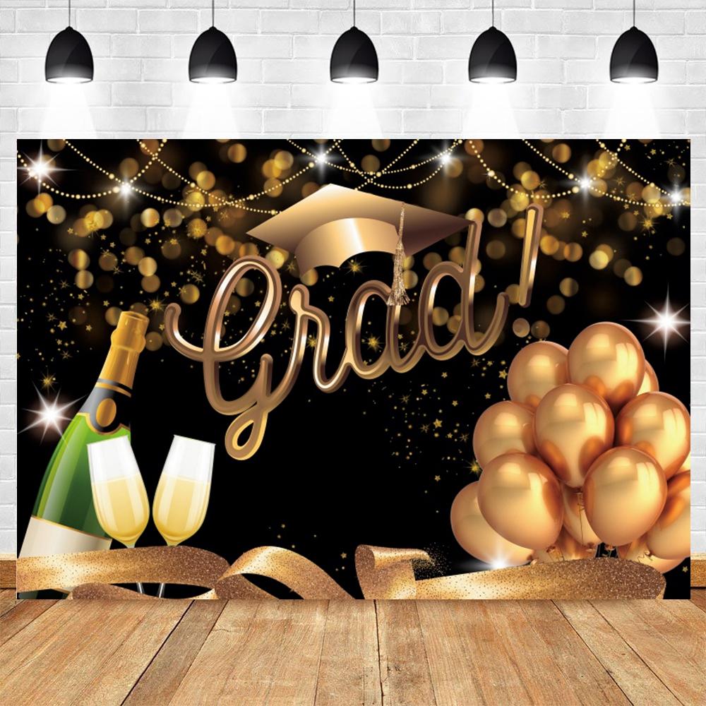 Golden Flash Black Balloon Banner Photography Background Cloth, Congratulations Graduation Ceremony Evening Photography Backdrop