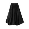 Qooth Asymmetrical Pleated Midi Skirt with Pockets Elastic Waistband A-Line Skirt QT2767