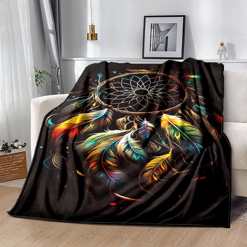 1pc Dream Catcher Printing Lightweight Flannel Blanket, Comfortable and Warm Blanket, for Camping Sofa Bed and Couch Office, in All Seasons