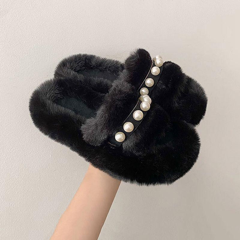 ins fluffy slippers women's autumn and winter wear 2025 new Internet celebrity fluffy plush thick bottom heightened one-word cotton tow