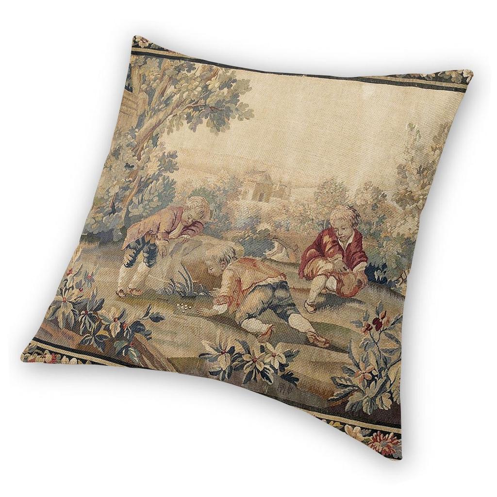 Față de pernă antică franțuzească Aubusson Decor Boem Perne decorative Pernă de aruncat pentru sufragerie Imprimeu vintage față-verso