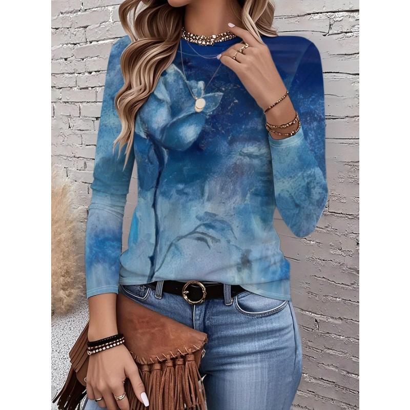 Women's T-shirt 3D Retro Marble Print Fashion Long Sleeve Round Neck Regular Top Holiday Weekend Spring Autumn
