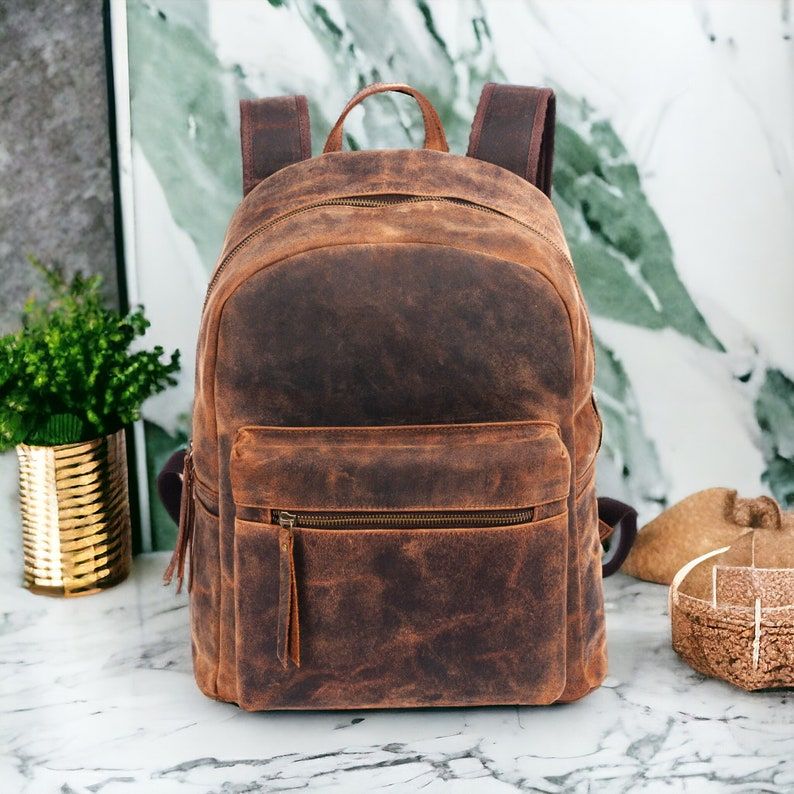 Handmade Vintage 100% Pure Buffalo Leather Backpack Rucksack Travel College Bag