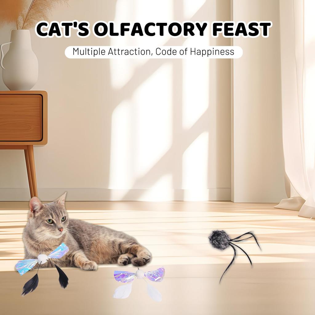 3 of Ni Cat Toy, Cat Teaser, Cat Toy, Natural Rabbit Hair, Feather Replacement, Fluffy Fur Ball, Natural and Safe, Helps Excited Cats Relieve