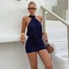 Women's Summer New Sexy Halter Mini Dress Sleeveless Tie Back Backless Ruched Bodycon Slim Fit Night Out Party Club Cocktail Dress