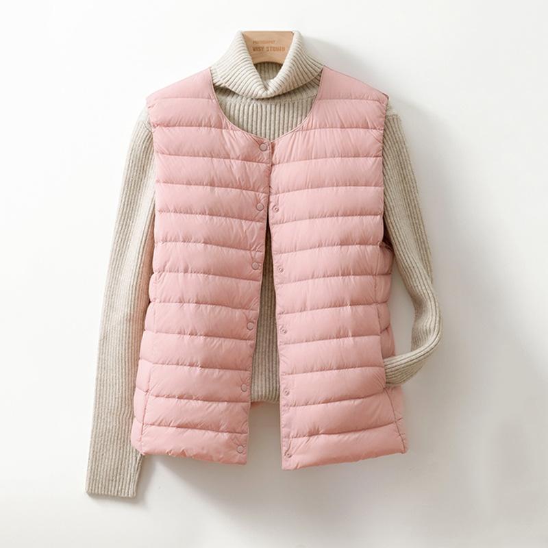 Autumn and Winter New Light Down Jacket Women's Liner Small Vest Round Neck Wearing Collarless Light Vest Tide