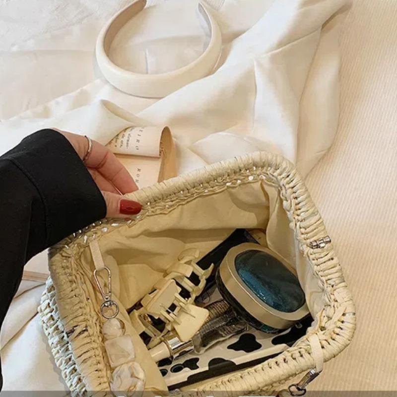 2025 Summer New Straw Weaving Crossbody Bag Fashionable and Casual Shell Bag Women's Shoulder Bag with Excellent Texture