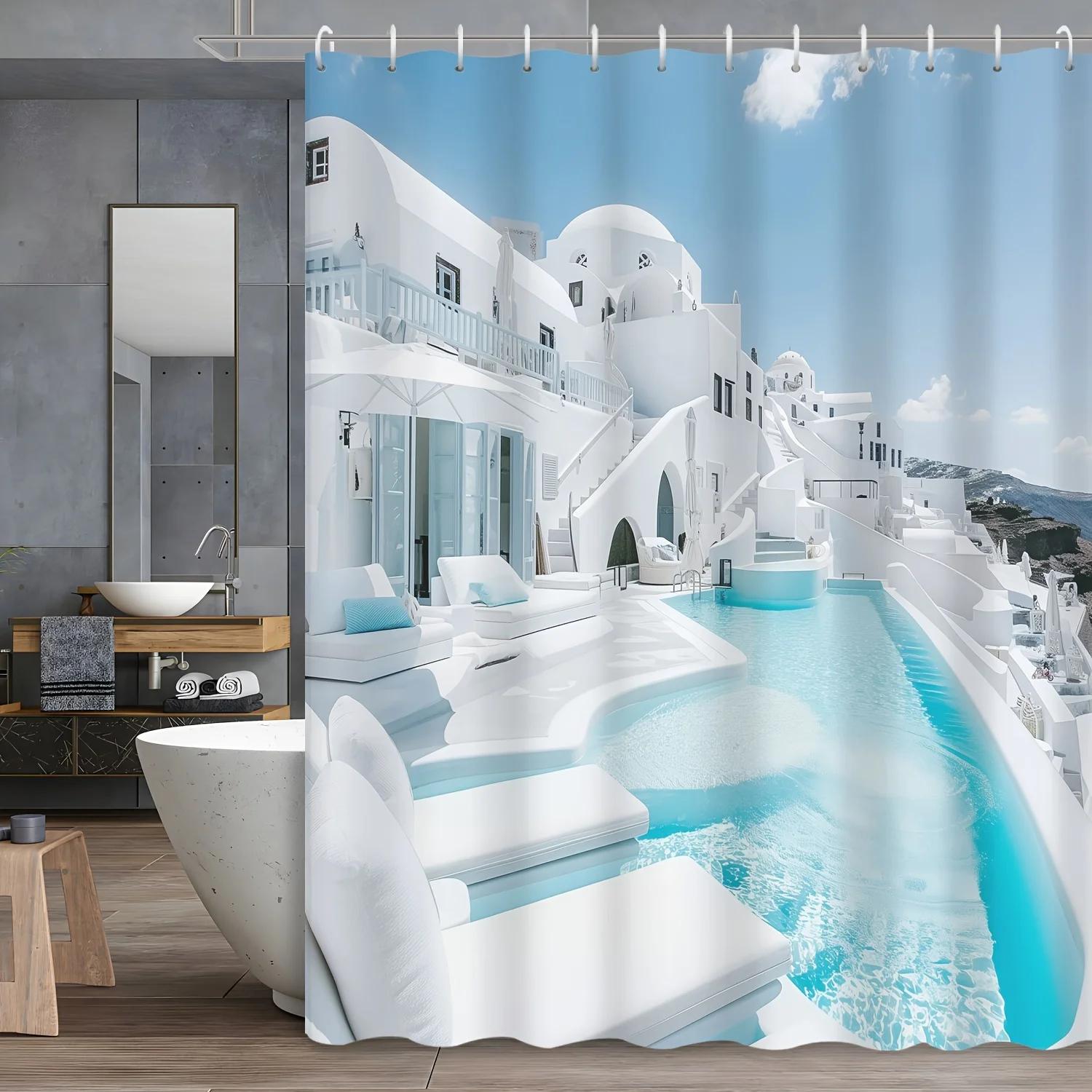 

Greek Island Style White Waterproof Shower Curtain For Bathroom Decor, Elegant And Durable, Perfect For Home Spa Experience W60H190(CM)-1 Pcs