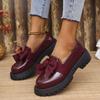 Chunky Sole 2025 British Style Korean Vintage Leather Loafers for Women Women's Slip-On Loafers with Bow Detail