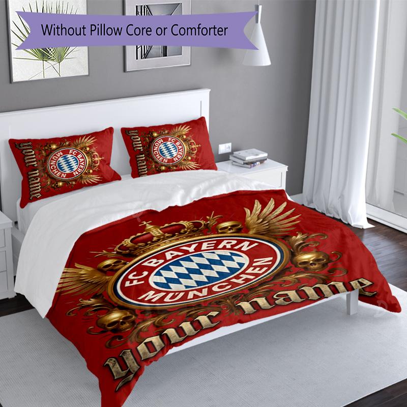 3pcs Custom Name Bayern Munich logo Bedding Set Duvet Cover Closure Includes 1 Duvet Cover&2 Pillowcases for All Seasons Bedroom Decor