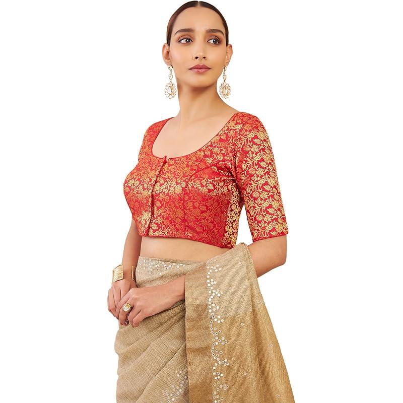 Soch Womens Red Art Silk Blouse with Woven Floral Designs 38 красный