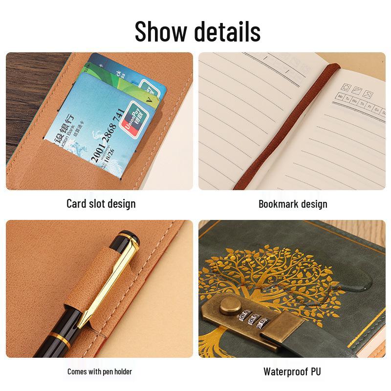 Set Regalo Quaderno Password A5 - Registro Riunioni d'Affari d'Ufficio & Diario Vintage con Logo Personalizzabile.