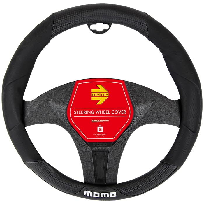 MOMO TUNING Steering Wheel Cover for Kei Compact and Minivans Black with White MOMO S Cars, Cars, (MAT CARBON-BLACK Logo, (36.5-37.9cm))