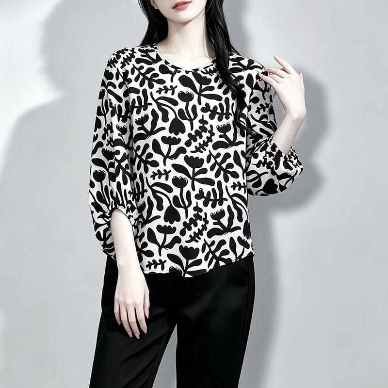 Women s Printed Mulberry Silk 3/4 Sleeve Blouse XL
