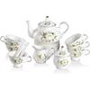 Vintage Floral Embossed Gold Teapot Cup and Saucer Set, Tea Service for 6 People, Including Teapot, Sugar Bowl, Milk Jug