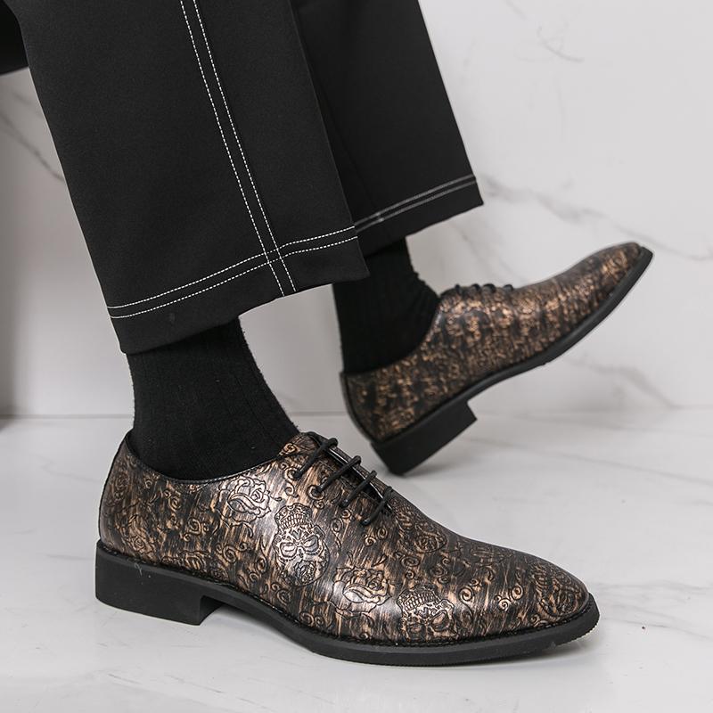 Men Derbys Oxford Skull Print Personality Nightclub Leather Shoes Men's Tuxedo Wedding Blazers Saddle Dance Shoes Plus Size
