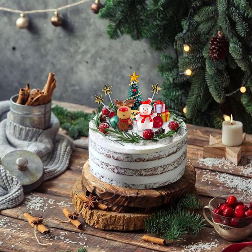 Christmas Cupcake Toppers Cake Decoration with Snowman Christmas Tree and Gifts for Xmas Theme Birthday Happy New Year Party