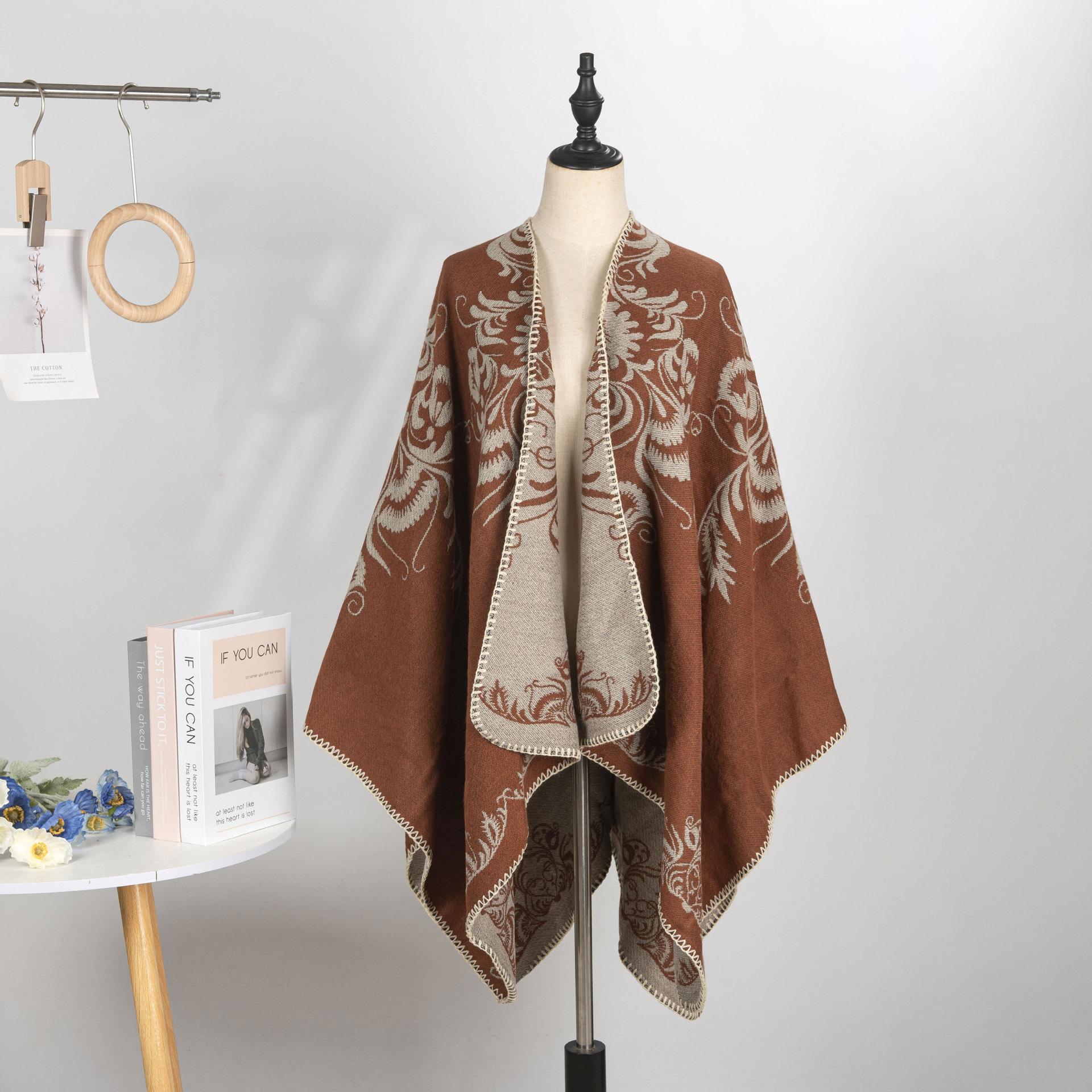 

Креативный женский шарф-шаль с разрезом, утолщенный, модный, из искусственного кашемира, жаккардовый, большой плащ, теплая шаль для кондиционера 131*150CM темно-коричневого