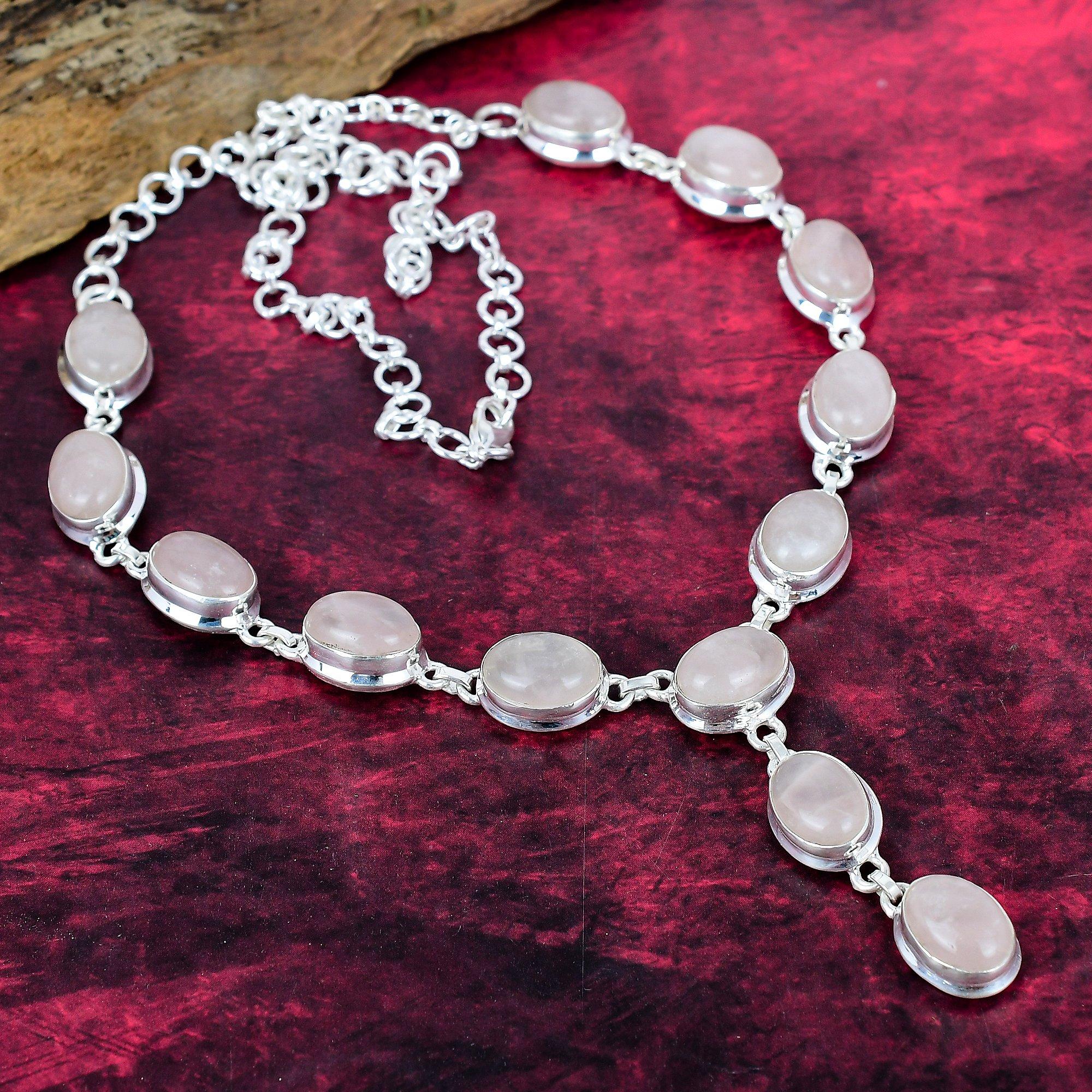 

Ювелирное ожерелье ручной работы из розового кварца новейшего дизайна, ожерелье из стерлингового серебра 925 пробы с драгоценными камнями, подарок для матери розовый