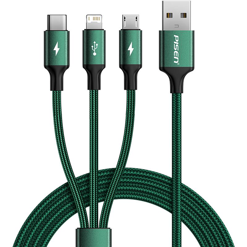 Pisen 3-in-1 Fast Charging Braided Data Cable 1.2m
