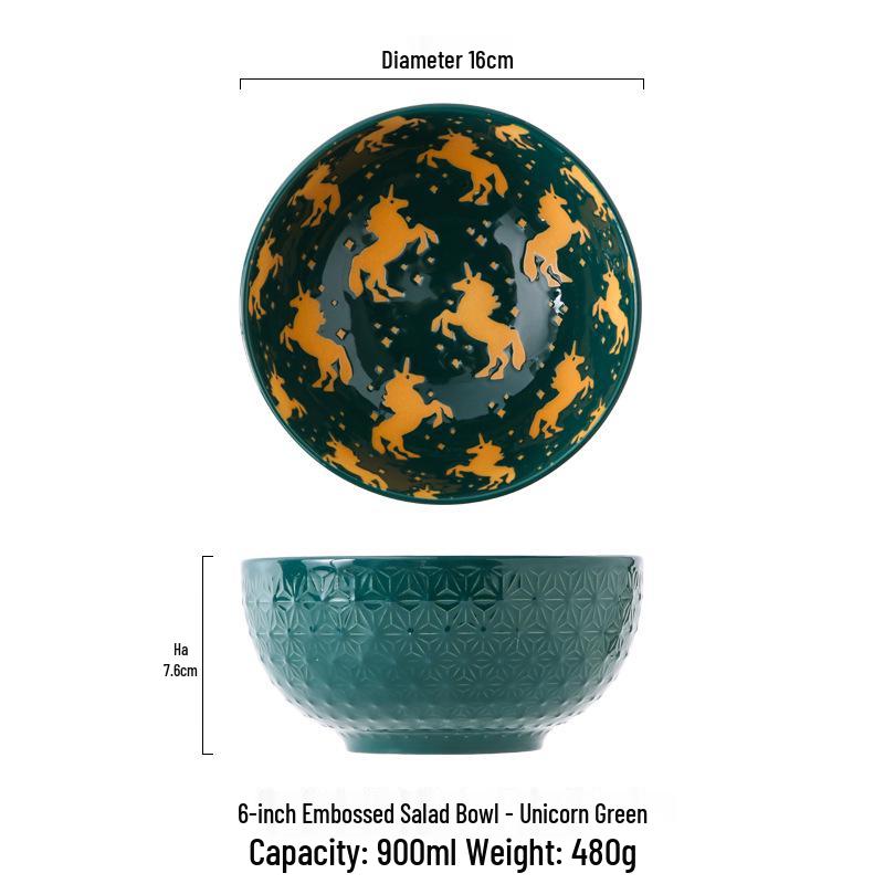 6-inch European Style Underglaze Ceramic Bowl for Salad, Soup, Rice, or Instant Noodles - Free Shipping