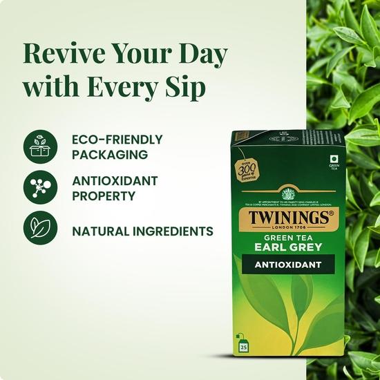 Twinings Green Tea Earl Grey, 25 Teabags, Green Tea, Delicate Citrus, Bright & Perky, 100 Grams