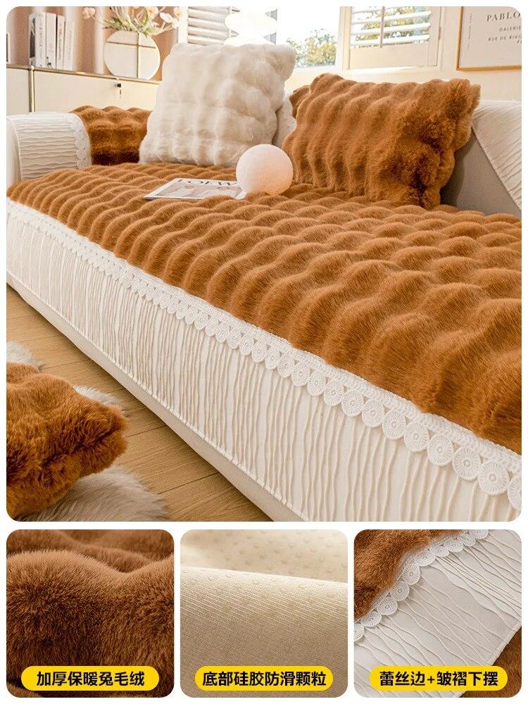 

Утолщенный нескользящий чехол для дивана, однотонный коврик для дивана, толстый плюшевый коврик, новая подушка для дивана на зиму, теплые чехлы для диванов для гостиной 70x70cm 1pcs