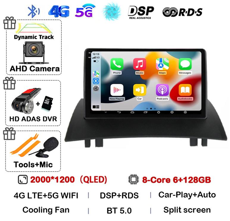Android 14 Carplay Auto For Renault Megane 2 2002 2003 2004 2005 2006 2007 2008 2009 Multimedia Car Radio Player WIFI+4G Stereo