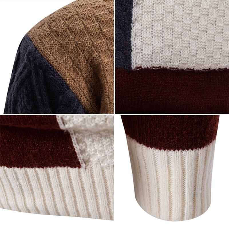 2024 Men's Color Block High Neck Sweater, Trendy Plus Size Knitwear for Autumn/Winter