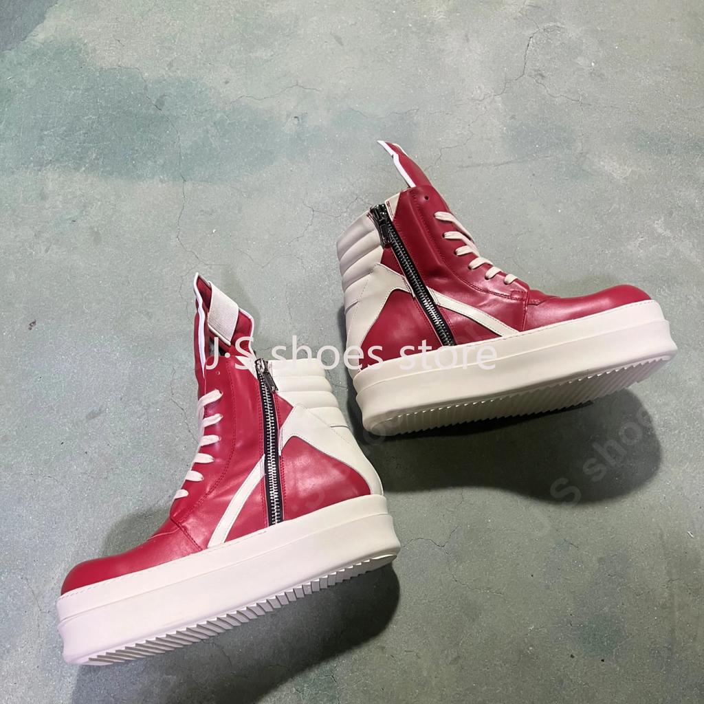 R-o Classic Designer Men Shoe Women Sneaker Red Leather Ankle Boot High Top Casual Shoes Zipper 6cm Thick Sole Boots Sneakers